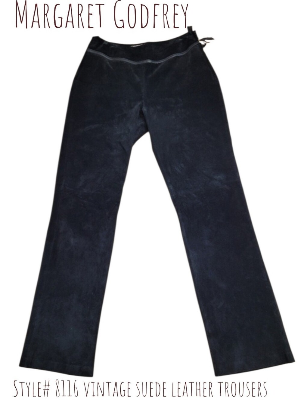 Margaret Godfrey Vintage Women's suede leather high waist black trousers Pants 8